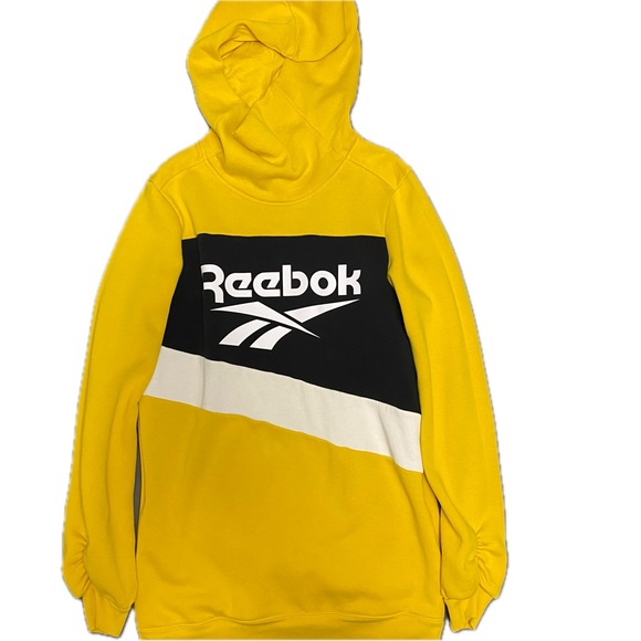 Reebok Medium Sweatshirt Dress with Ruched Sleeves, pockets, bright yellow retro - Picture 3 of 9